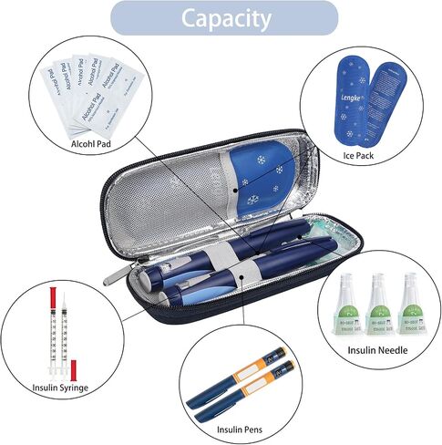 BOMKEE Insulin Cooler Travel Case, Diabetic Insulin Pen Carrying Case Portable Insulin Cooling Bag Organizer for Diabetic Supplies with 2 Ice Pack in Kuwait