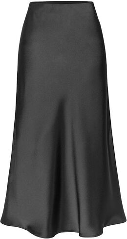 Midi Silk Skirt Women's Spring Summer Satin High Waist Side Split Ruffle A-line Long Skirts in Saudi Arabia