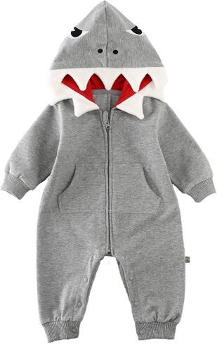 Baby Boy Girl Shark Costumes Halloween Onesie Cartoon Hooded Romper Jumpsuit Outfit Zip Bodysuit Infant Toddler in Saudi Arabia