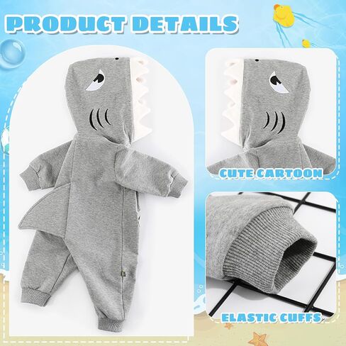 Baby Boy Girl Shark Costumes Halloween Onesie Cartoon Hooded Romper Jumpsuit Outfit Zip Bodysuit Infant Toddler in Saudi Arabia