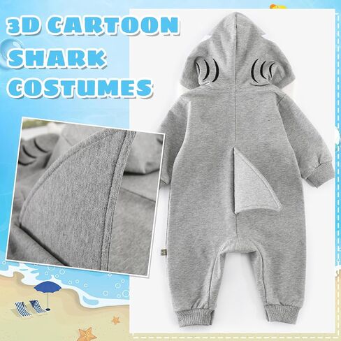 Baby Boy Girl Shark Costumes Halloween Onesie Cartoon Hooded Romper Jumpsuit Outfit Zip Bodysuit Infant Toddler in Saudi Arabia