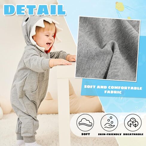 Baby Boy Girl Shark Costumes Halloween Onesie Cartoon Hooded Romper Jumpsuit Outfit Zip Bodysuit Infant Toddler in Saudi Arabia