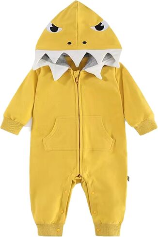 Baby Boy Girl Shark Costumes Halloween Onesie Cartoon Hooded Romper Jumpsuit Outfit Zip Bodysuit Infant Toddler in Saudi Arabia