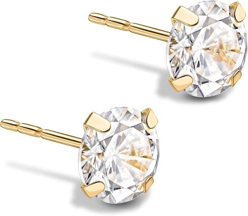 14K Yellow Gold Cubic Zirconia Single/Pair Stud Earrings, 4mm-6mm Cubic Zirconia, Soft Silicone Gold Back, Stud Earrings For Women, Minimalist Jewelry, Gift For Her, Jewelry For Women in Saudi Arabia