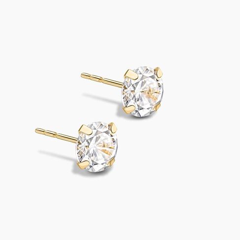 14K Yellow Gold Cubic Zirconia Single/Pair Stud Earrings, 4mm-6mm Cubic Zirconia, Soft Silicone Gold Back, Stud Earrings For Women, Minimalist Jewelry, Gift For Her, Jewelry For Women in Saudi Arabia