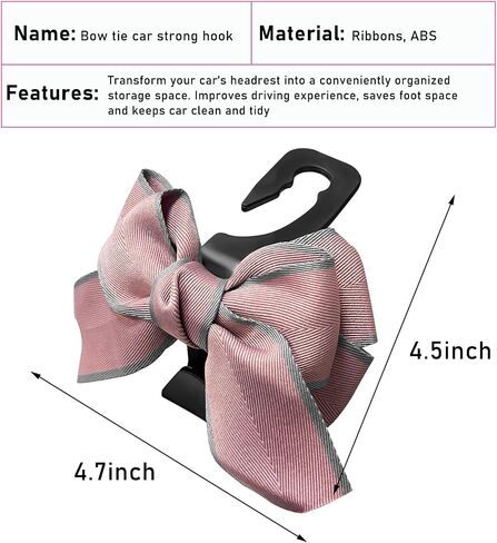 2 PCS Car Seat Headrest Hook, Cute Bow Knot Auto Seatback Hanger Storage Organizer, Vehicle Back Seat Hanging Hooks for Purse Coat Umbrella, Interior Decor Car Accessories (Black) in Saudi Arabia