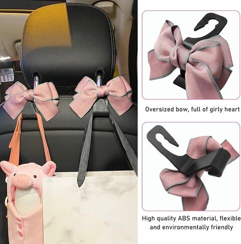 2 PCS Car Seat Headrest Hook, Cute Bow Knot Auto Seatback Hanger Storage Organizer, Vehicle Back Seat Hanging Hooks for Purse Coat Umbrella, Interior Decor Car Accessories (Black) in Saudi Arabia