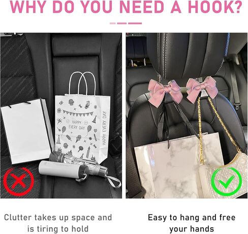 2 PCS Car Seat Headrest Hook, Cute Bow Knot Auto Seatback Hanger Storage Organizer, Vehicle Back Seat Hanging Hooks for Purse Coat Umbrella, Interior Decor Car Accessories (Black) in Saudi Arabia