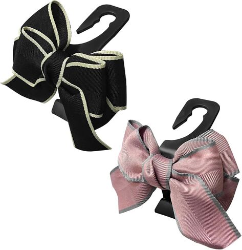 2 PCS Car Seat Headrest Hook, Cute Bow Knot Auto Seatback Hanger Storage Organizer, Vehicle Back Seat Hanging Hooks for Purse Coat Umbrella, Interior Decor Car Accessories (Black) in Saudi Arabia