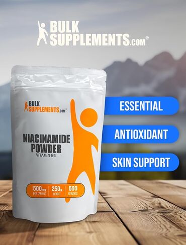 BulkSupplements.com Niacinamide Powder - Niacinamide Supplement, Vitamin B3 Supplement, Niacinamide 500mg - B3 Vitamins for Skin Health, Pure & Gluten Free - 500mg per Serving, 500g (1.1 lbs) in Saudi Arabia