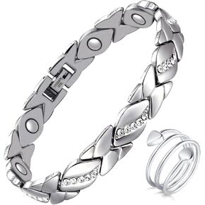 Magnetic Bracelet for Women,Titanium Steel Brazaletes Jewelry Gifts with Adjustable Tool(Braveheart Series) Magnetic Field Therapy