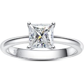 Princess Cut Moissanite Engagement Rings 1.2/2.524cttw D Color VVS1 Clarity Moissanite Diamond 925 Sterling Silver Solitaire Promise Wedding Rings for Women with Certificate