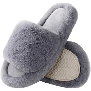 Ankis Comfy Women's Plush Slippers - Cute Chic Versatile Pretty Platform Slippers, Open Toe, Non-slip Womens House Fluffy Slippers, Fuzzy Slippers for Women Indoor Outdoor, All Seasons