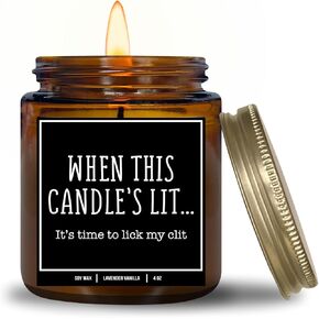 YouNique Designs When This Candle is Lit Its Time to Lick, 4 Ounces, Candles for Romantic Night, Naughty Candles for Him, Mens Candle for Men, White Soy Aromatherapy Candles (Lavender&VanillaA 4oz)