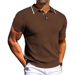 PJ PAUL JONES Men's Short Sleeve Knit Polo Shirts Waffle Texture Knit Shirt