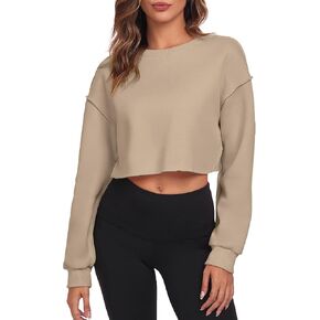 Cropped Sweatshirts for Women Long Sleeves Crewneck Pullover Crop Tops Oversized Fit