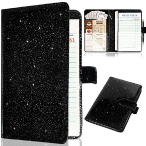 Server Book for Waitress - Leather Waiter Book Organizer with Zipper Pocket, Bling Waitress Money Wallet and Pen Holder, Guest Check Presenter with Magnetic Closure, Restaurant Waitstaff Organizer