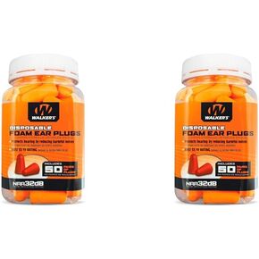 Walker's 32dB Noise-Canceling ANSI S3.19 Hearing Safety Protection Range Shooting Hunting Work Soft Comfortable Adaptable Foam Earplugs, Security Sealed Jar, 50 Pairs, Orange