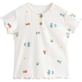 MARC&JANIE Girls Short Sleeve Tshirts Crew Neck Cotton Shirts Knit Lace Summer Tops 230862