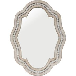 Elegant Scalloped Beaded Mirror with Unique Designed, Vintage Mirror Enhance Home Style, Stylish White Trim Wood Wall Mirrors, Small Bathroom Mirrors for Wall, Ideal for Bathroom, Entryway, Bedroom
