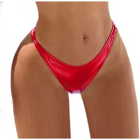 Women's Metallic Bikini Bottom- Shiny High Cut Swim Rave Bottoms Mid Waist Swimsuit