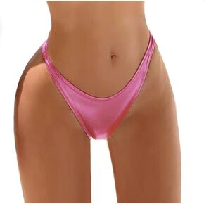 Women's Metallic Bikini Bottom- Shiny High Cut Swim Rave Bottoms Mid Waist Swimsuit in Saudi Arabia