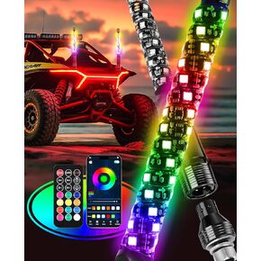 2PCS 1FT Whip Lights for UTV ATV, App&Remote Control Waterproof IP68 Spiral RGB LED Whip Light，Chasing Lighted Antenna Pole Stick for RZR Can-Am Polaris Buggy Jeep