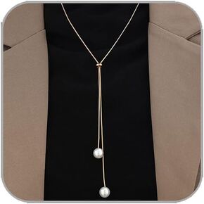 Lariat Necklace for Women Dainty Gold/Silver Long Necklaces Trendy Y-Shaped Pendant Necklace Layered Beaded Chain Necklaces