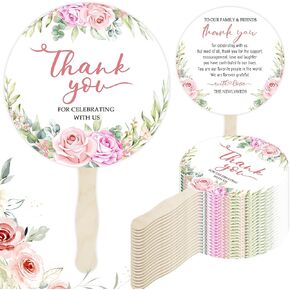 Tarklanda 50PCS Wedding Hand Fans Greenery Wooden Wedding Fans for Guest Thank You for Celebrating with Us Handheld Paper Fans with Wood Handle for Wedding Bridal Shower Favor Party Supplies (Leaf)