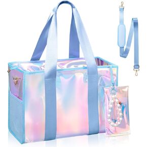 Beach Bag 26L Large Iridescent Waterproof Beach Tote Bag for Women with Zipper & Phone Pouch Sand/Tip-Proof Crossbody