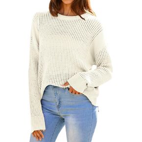 GRACE KARIN Women's Sweater 2024 Casual Crew Neck Long Sleeve Crochet Fall Pullover Sweater Top