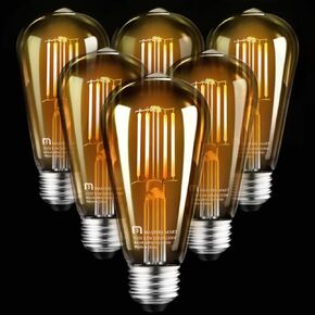 لمبة إضاءة LED E26 عتيقة قابلة للتعتيم من MASTERY MART، 2700 كلفن أبيض ناعم 5.5 وات (ما يعادل 60 واط)، زجاج ST21 طراز إديسون العتيق، 500 لومن، لمبة خيوط زخرفية، UL ونجمة الطاقة، 10 عبوات