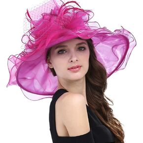 Janey&Rubbins Women's Feathers Floral Fascinating Wide Brim Lightweight Church Derby Hat