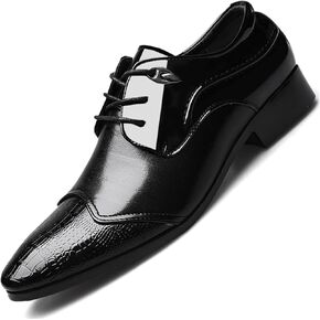 Men's Vintage Cap Toe Dress Shoes Formal Business Casual Lace Up Oxford Suit Tuxedo Patent Leather Shoes for Men