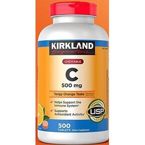 Kirkland Signature Vitamin C 500mg 2-Pack or 1000 Tangy Orange Chewable Tablets