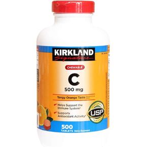 Kirkland Signature Vitamin C 500mg 2-Pack or 1000 Tangy Orange Chewable Tablets in Kuwait