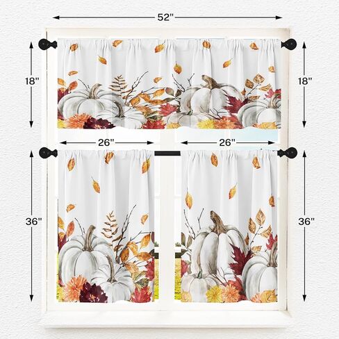 ستائر مطبخ الخريف البرتقالية للمزرعة ستائر نافذة منقوشة مجموعة 36 بوصة، ستارة قصيرة لجيب عباد الشمس على شكل قرع الشمس للغرفة، ديكور مطبخ مقهى صغير للخريف in Kuwait
