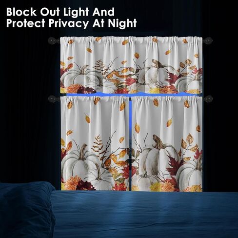 ستائر مطبخ الخريف البرتقالية للمزرعة ستائر نافذة منقوشة مجموعة 36 بوصة، ستارة قصيرة لجيب عباد الشمس على شكل قرع الشمس للغرفة، ديكور مطبخ مقهى صغير للخريف in Kuwait