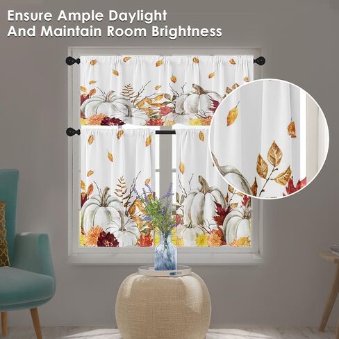 ستائر مطبخ الخريف البرتقالية للمزرعة ستائر نافذة منقوشة مجموعة 36 بوصة، ستارة قصيرة لجيب عباد الشمس على شكل قرع الشمس للغرفة، ديكور مطبخ مقهى صغير للخريف in Kuwait