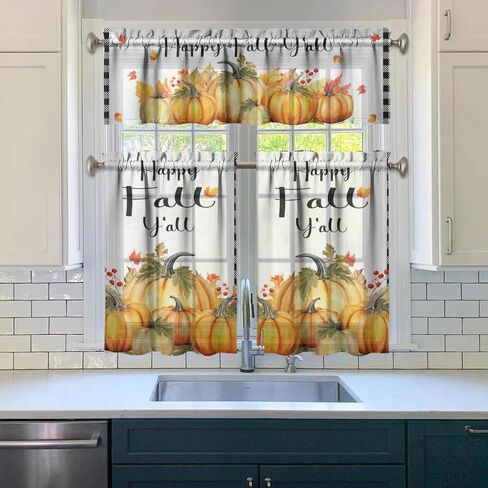 ستائر مطبخ الخريف منقوشة على شكل قرع الجاموس، ستائر نافذة عباد الشمس، ستارة حصاد الخريف لعيد الشكر في المزرعة لديكور المطبخ، ستارة قصيرة 54 بوصة × 18 بوصة، طبقة 27 بوصة × 36 بوصة، مجموعة من 3 لوحات in Kuwait