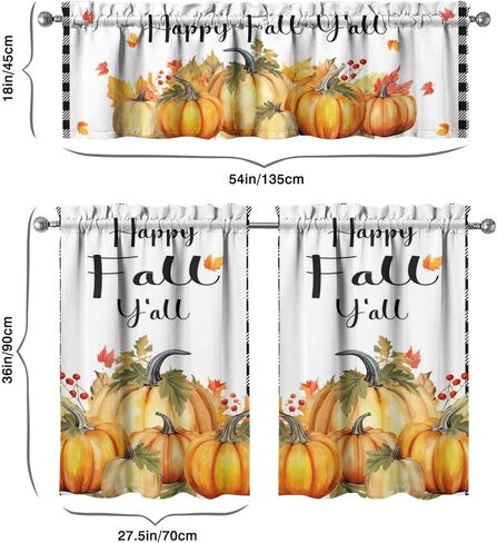 ستائر مطبخ الخريف منقوشة على شكل قرع الجاموس، ستائر نافذة عباد الشمس، ستارة حصاد الخريف لعيد الشكر في المزرعة لديكور المطبخ، ستارة قصيرة 54 بوصة × 18 بوصة، طبقة 27 بوصة × 36 بوصة، مجموعة من 3 لوحات in Kuwait