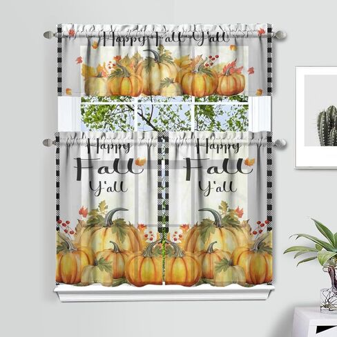 ستائر مطبخ الخريف منقوشة على شكل قرع الجاموس، ستائر نافذة عباد الشمس، ستارة حصاد الخريف لعيد الشكر في المزرعة لديكور المطبخ، ستارة قصيرة 54 بوصة × 18 بوصة، طبقة 27 بوصة × 36 بوصة، مجموعة من 3 لوحات in Kuwait