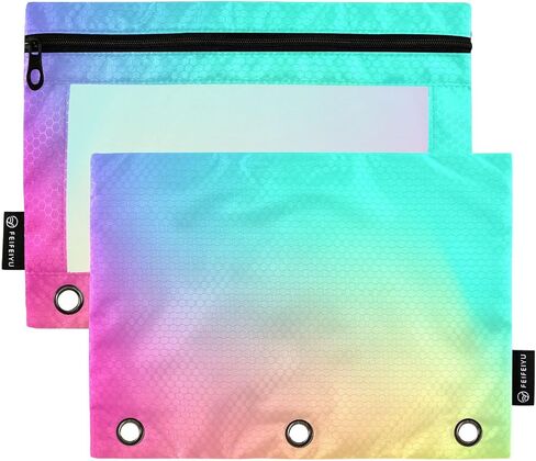 Binder Pouches Tie Dye Swirls Pencil Pouch for 3 Ring Binder Colorful 2 Pack Pencil Case Pencil Pouch with Zipper Clear Window Cosmetic Bag Pencil Bags for School Office Supplies in Saudi Arabia