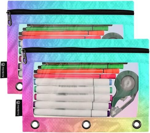 Binder Pouches Tie Dye Swirls Pencil Pouch for 3 Ring Binder Colorful 2 Pack Pencil Case Pencil Pouch with Zipper Clear Window Cosmetic Bag Pencil Bags for School Office Supplies in Saudi Arabia
