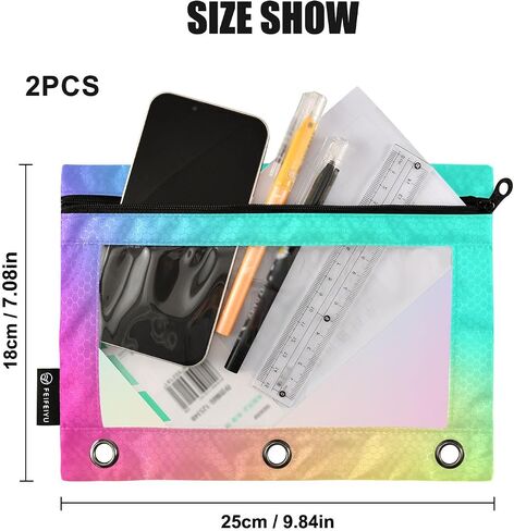 Binder Pouches Tie Dye Swirls Pencil Pouch for 3 Ring Binder Colorful 2 Pack Pencil Case Pencil Pouch with Zipper Clear Window Cosmetic Bag Pencil Bags for School Office Supplies in Saudi Arabia