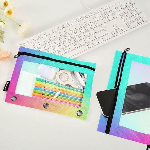 Binder Pouches Tie Dye Swirls Pencil Pouch for 3 Ring Binder Colorful 2 Pack Pencil Case Pencil Pouch with Zipper Clear Window Cosmetic Bag Pencil Bags for School Office Supplies in Saudi Arabia