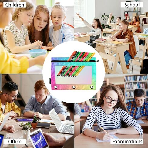 Binder Pouches Tie Dye Swirls Pencil Pouch for 3 Ring Binder Colorful 2 Pack Pencil Case Pencil Pouch with Zipper Clear Window Cosmetic Bag Pencil Bags for School Office Supplies in Saudi Arabia