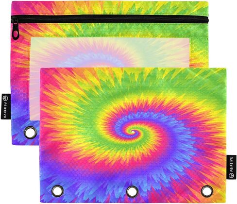 Binder Pouches Tie Dye Swirls Pencil Pouch for 3 Ring Binder Colorful 2 Pack Pencil Case Pencil Pouch with Zipper Clear Window Cosmetic Bag Pencil Bags for School Office Supplies in Saudi Arabia