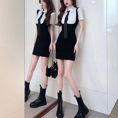 Girls High Waisted Pleated Mini A-Line Skirt School Uniform Halloween Cosplay Party Outfit Braces Overall Suspender Blouse in Saudi Arabia