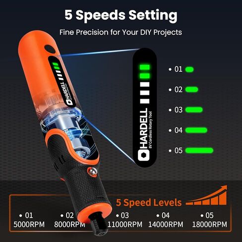 HARDELL 8V Rotary Tool Cordless Kit with 65Pcs Accessories, 5 Variable Speeds Power Rotary Tool, Rechargeable Battery, Type-C Charging, for Grinding, Drilling, Cutting, Sanding, Carving, Polishing,etc in Saudi Arabia